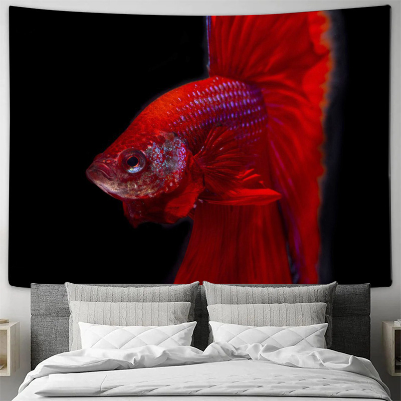 Vibrant Red Betta Fish Tapestr - Ocean Aquarium recension och pris